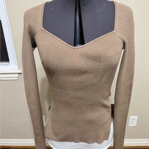 Paige Tan Bodycon Long Sleeve Sweater with Bust Shaping